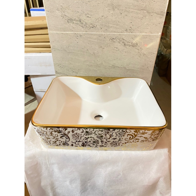 Lavabo Rửa Mặt Vuông Mạ Vàng H11