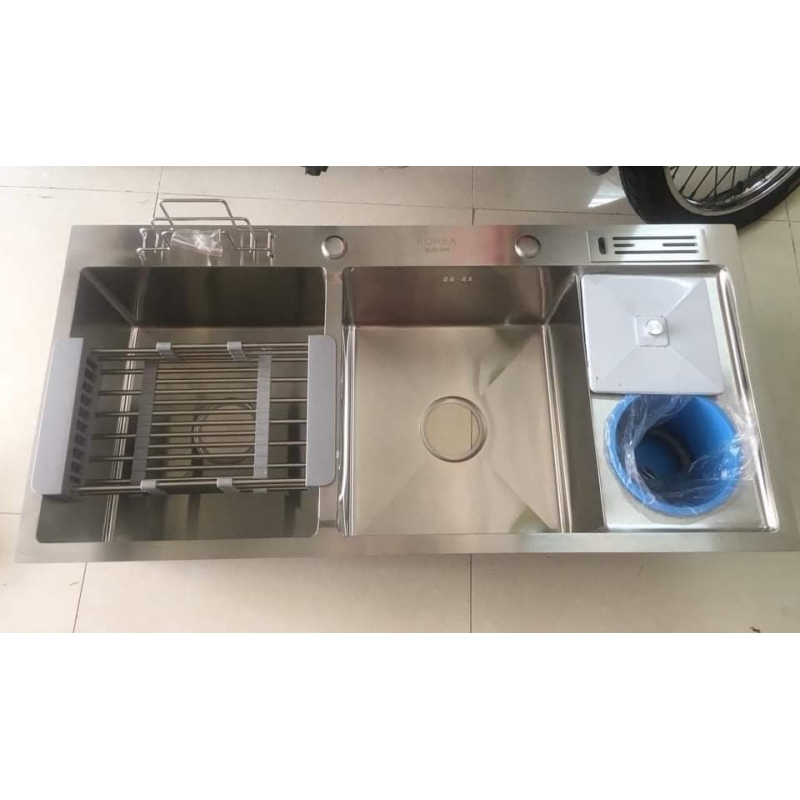 Chậu Rửa Chén Bát 2 Hố Có Hốc Đựng Rác